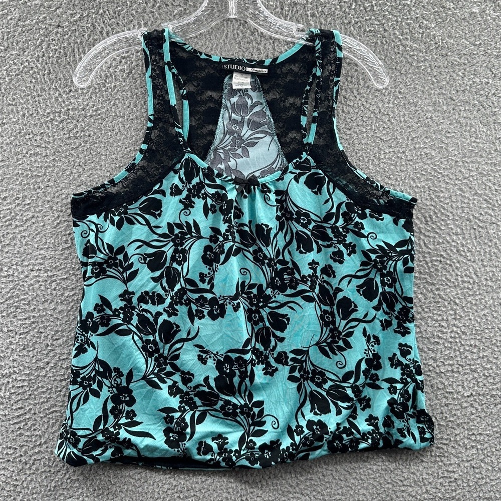 Womens Tank Top L Floral Lace Mesh Racerback Y2K Boho Indie Layering‎ Going Out